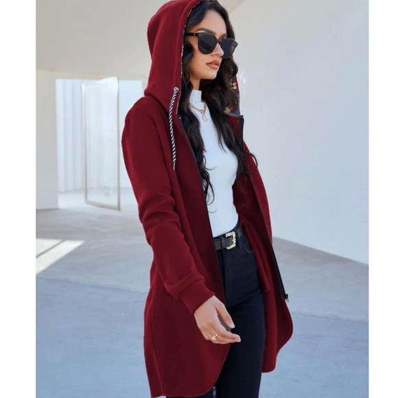 Jackets & Coats Burgundy Zip Up Hoodie Jacket Poshmark